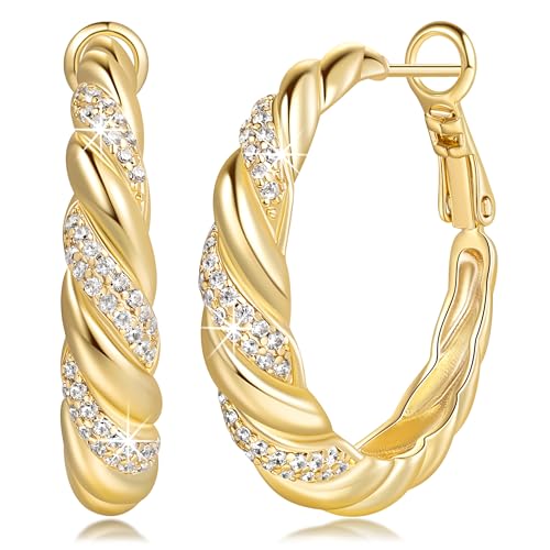 SANDRA REDD Gold Hoop Earrings for Women 14K Gold Earrings for Women | Chunky Gold Hoop Earrings Cubic Zirconia 14K Gold Hoop Earrings Mesmerizing Twisted Hoops Earrings for Women 25/30mm - size: 30mm