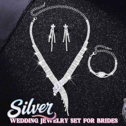 Sixexey Rhinestone Bridal Jewelry Set Prom Necklace Earrings Sparkly Wedding Jewelry Accessories for Women - color: Silver