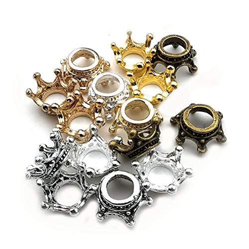 iloveDIYbeads 60pcs Mixed Antique Silver Bronze Gold 3D King Crown Loose Spacer Bead,Craft Supplies Crown Charms for Jewelry Making Accessory Findings (M264) - color: Crown Charms