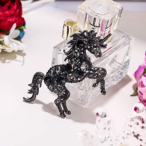 EVER FAITH Women's Austrian Crystal Running Unicorn Brooch - color: Black Black-Tone