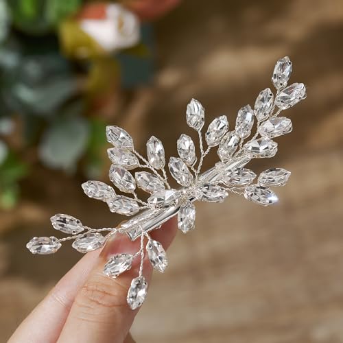 SWEETV Rhinestone Bride Wedding Hair clip Silver Crystal Bridal Hair comb Sparkly Hair Piece Gem Hair Accessories for Women/Girls & Brides/Bridesmaids | Rhinestone Crystal Sparkly Bridal Hair Pieces Gem Wedding Hair Accessories Bridal Hair Accessories for