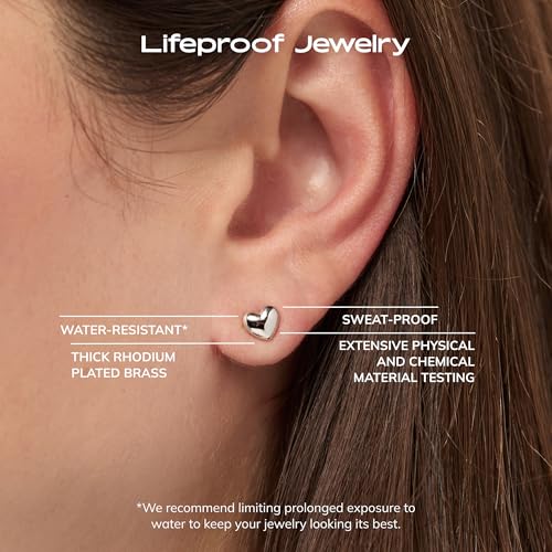 Ana Luisa Puffed Heart Earrings - Heart Charm Huggie Hoops and Earring Stud Styles - Dainty 14K Gold Plated, Silver Rhodium Plated & Mixed Metal Silver & Gold Earrings - Hypoallergenic Water-Resistant - color: Silver Stud