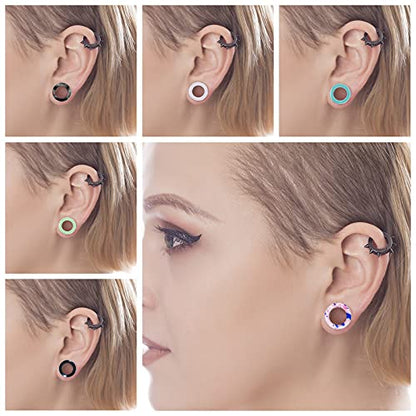 WBRWP 48/32/24/22/20/16/12pcs Ear Tunnels and Plugs - Double Flared Hollow Hard/Soft Silicone Ear Gauges - Ear Expander Stretcher Body Piercing Jewelry 8g-1" - color: 20PCS soft(thin) silicone set