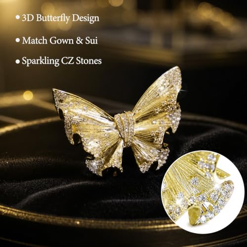Gold Butterfly Rhinestone Brooch Pin for Women Exquisite Golden Brooch Pin Elegant Dress Broochs Pins Suit Shirt Broochs Pins Butterfly Jewelry Accessories Gift - color: Gold 2