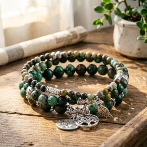 YGLINE Tree of Life Yoga Healing Stone Bracelets,Multilayer Lotus Chakra Stone Reiki Bracelet Sets,Anxiety Crystal Natural Stone,for Women Stress Relief - color: Turquoise-3w