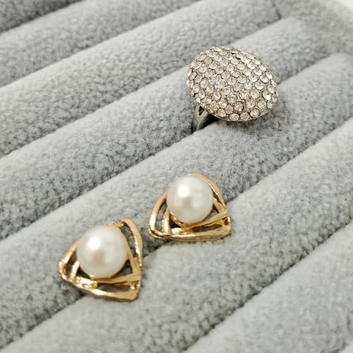 SCIKHETF Velvet Ring Earrings Studs organizer Tray Small Ring Insert Display Tray 5 Slots Stackable (Grey) - color: Grey