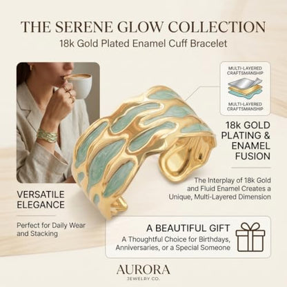 18K Gold Plated White Enamel Cuff Bracelet for Women - color: blue flower
