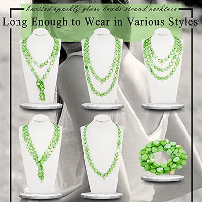 Firstmeet Flat Round Coin Shell Beads Long Knotted Necklace Natural Mother of Pearl Handmade Jewelry For Women - color: Green