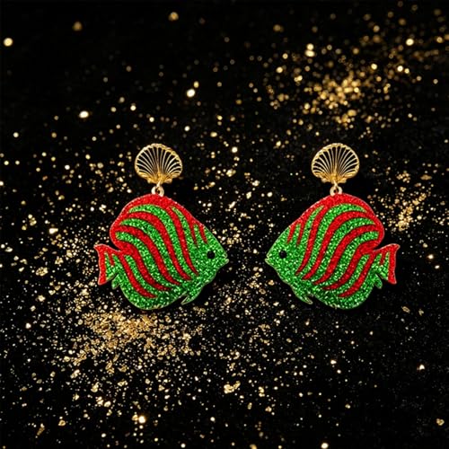 Cute Acrylic Tropical Fish Earrings Creative Parrot Hornbill Drop Dangle Earrings Stylish Animal Statement Earrings Daily Wear Jewelry for Women - color: Red Green Fish