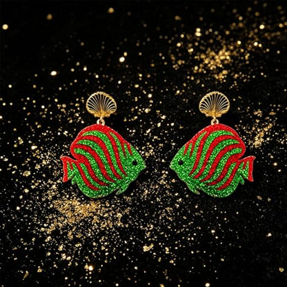 Cute Acrylic Tropical Fish Earrings Creative Parrot Hornbill Drop Dangle Earrings Stylish Animal Statement Earrings Daily Wear Jewelry for Women - color: Red Green Fish