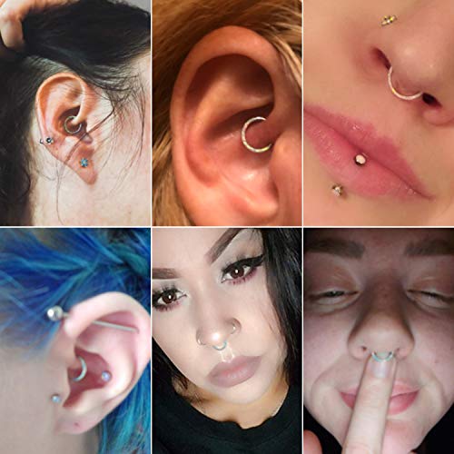 GAGABODY Septum Ring 16 Gauge Earrings Daith Jewelry Surgical Steel Hinged Nose Rings Nose Hoop Cartlidge Earring Hoop Helix Rook Piercing Jewelry - color: Style2:1pc Silver+Blue Opal Single Hoop
