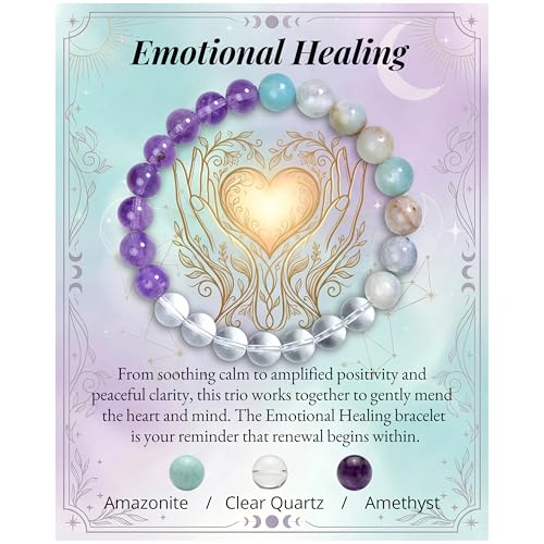 Bivei Protection Crystal Healing Bracelet | 8MM Strength Bracelet Spiritual Stretch Beaded Jewelry for Women Men Gift - color: Emotional Healing, size: Medium 6.8-7.3 inch