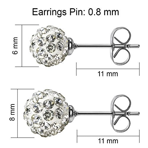 JewelrieShop Rhinestones Crystal Ball Stud Earrings Set Fireball Disco Ball Pave Bead Earrings Hypoallergenic for Women - color: Set Q. 6mm x 2 Pairs + 8mm x 1 Pair (White)