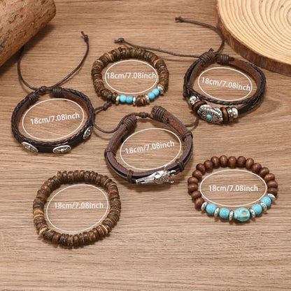LOTSOF Western Turquoise Beaded Bracelet, Chic Stack Beaded Western Style for Country Concerts, Cowgirl Outfits & Boho Jewelry - color: 6PCS BrownC-Ox Head
