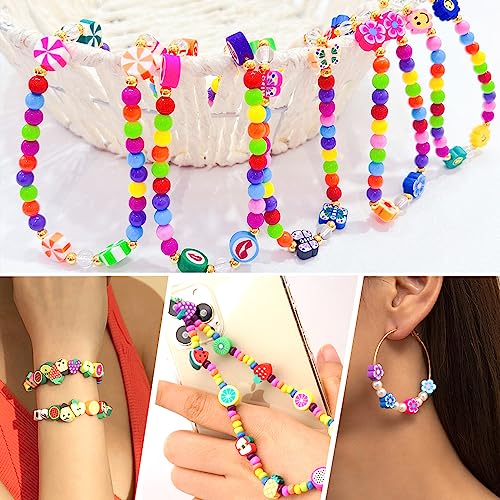 JOICEE 480PCS Fruit Flower Polymer Clay Beads Bracelet Charms Beads