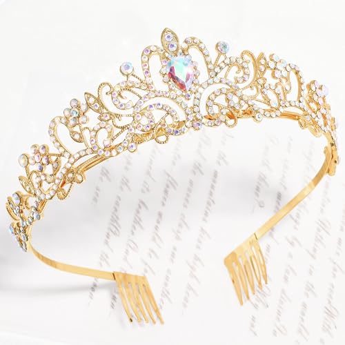 TAROSE Tiaras for Women, Birthday Crown and Sash for Girls | Birthday Sash Sunglasses Outfit, Birthday Gift for Women Girls, Goddess Crown Bride/Halloween/Prom/Party/Costume - color: 1 D. Gold+ab
