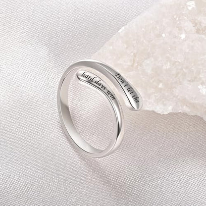 Fookduoduo 925 Sterling Silver Ring Inspirational Jewelry adjustable Wrap Open Rings for Women - style: Don’t let the hard days win