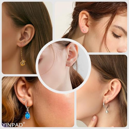 Ear Piercing Kit - Disposable Piercing Gun Preloaded with Different Style 3 mm Studs, at Home Self Piercer Kit (Little Silver Ball) - color: Little Silver Ball