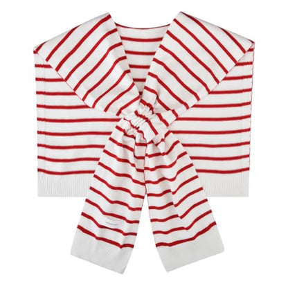WaJuemy Women's Sweater Shawl Wraps Sleeves Knitted Collar Sweater Scarf Top Casual Lightweight Shoulder Cape Accessories - color: 18 Red/White Stripe