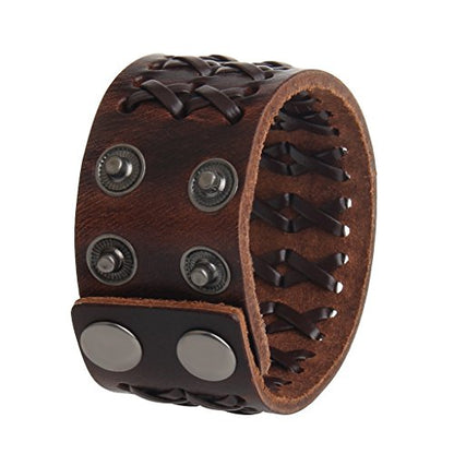 Jeilwiy Punk Leather Wristbands for Men Bracelets Handmade Wide Cuff Bangle Braided Jewelry Black Brown Adjustable - Punk Father's Gifts - color: Mens Genuine Leather Bracelet