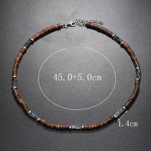 Handmade Wooden Beads Choker Necklace for Men Women Bohemian Coconut Beaded Surfer Necklace Hawaiian Summer Beach Jewelry - color: Grey