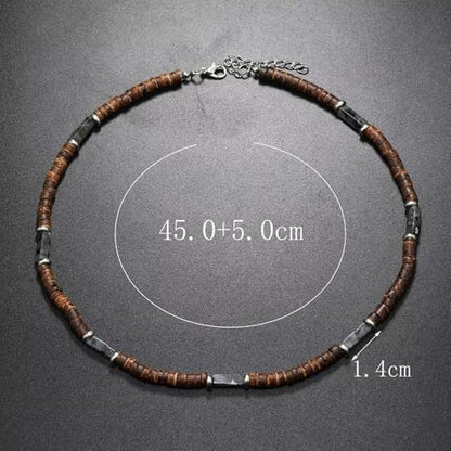 Handmade Wooden Beads Choker Necklace for Men Women Bohemian Coconut Beaded Surfer Necklace Hawaiian Summer Beach Jewelry - color: Grey