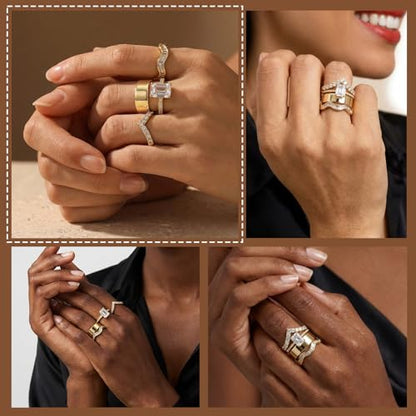 JATEBI Stackable Rings for Women 14K Gold Plated Kunckle Rings Set | Dainty Simple Trendy Adjustable Rings Perfect for Stacking Layering on Thumb and Knuckle 4 Pcs
