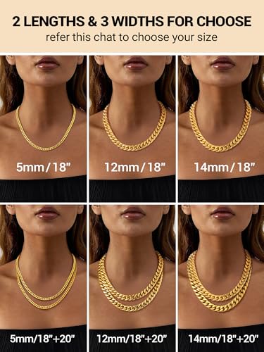 PROSTEEL Chunky Cuban Link Curb Chain Necklace for Women Men, Stainless Steel Choker Thick Trendy Statement Hip Hop Miami Cuban Chain Jewelry Gifts Unisex Size,5/12/14mm Widths,18"/20" - color: 5mm-Gold, size: 18inches