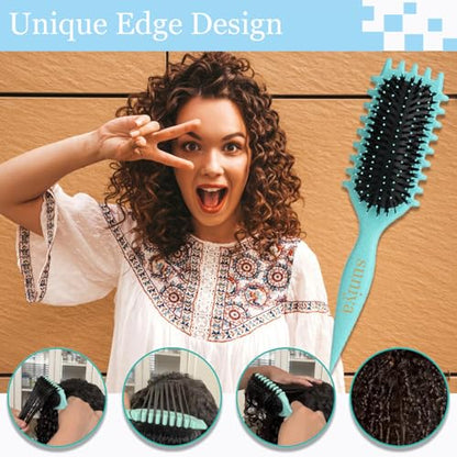Curly Hair Brush,Curl Defining Brush plus 3 Pieces Hair Styling Comb Set(Slick Back Hair Brush,Rat Tail Comb,Edge Bristle Brush) for Combing, Shaping, Styling(Pink) - color: Pink
