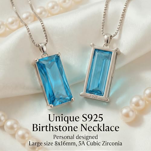 8mm x 16mm Square Birthstone Pendant Necklace – Fashion charming Sterling Silver Gift for women - color: December