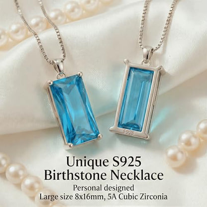 8mm x 16mm Square Birthstone Pendant Necklace – Fashion charming Sterling Silver Gift for women - color: December