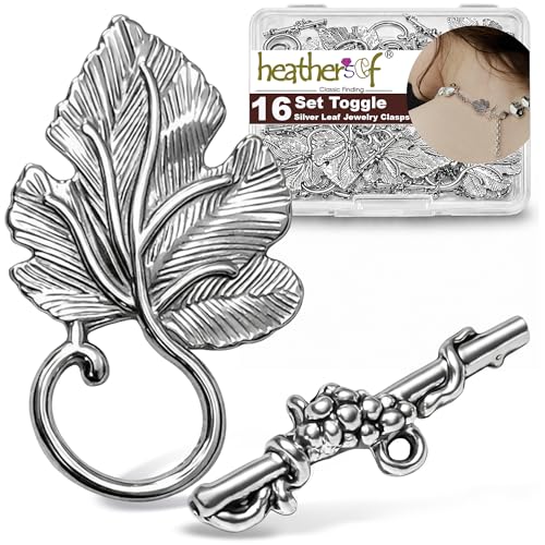 Heather's cf Toggle Clasps for Jewelry Making, 16 Sets Antique Silver Grape Leaf Toggle Jewelry Clasps, Large Necklace Clasp & Bracelet Clasps and Closures for DIY Jewelry Making - color: Large silver toggle clasp
