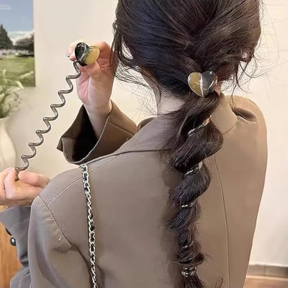 4 Pcs Heart Elastic Colorful Spiral Telephone Line Wire Hair Ties Band Ponytails Scrunchies for Women Elastic Love Head Band Wedding Birthday Party Daily Hair Accessories