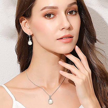 EleQueen 925 Sterling Silver CZ Freshwater Cultured Pearls Bridal Pendant Necklace Earrings Wedding Jewelry Sets, Valentine's Day/Mother's Day/Christmas Gift - style: Pearl Jewelry Sets