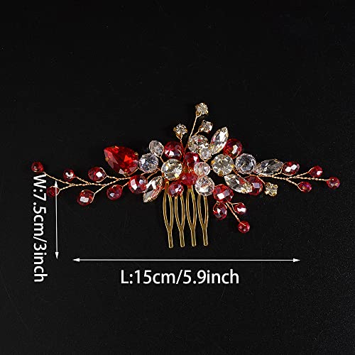 JWICOS Crystal Bride Wedding Hair Comb Rhinestone Bridal Hair Clip Glitter Wedding Hair Accessories for Women and Girls (Red) - color: Red