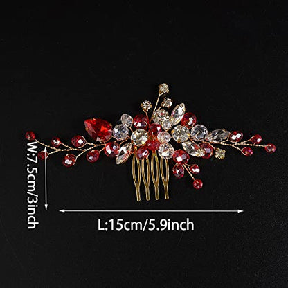 JWICOS Crystal Bride Wedding Hair Comb Rhinestone Bridal Hair Clip Glitter Wedding Hair Accessories for Women and Girls (Red) - color: Red