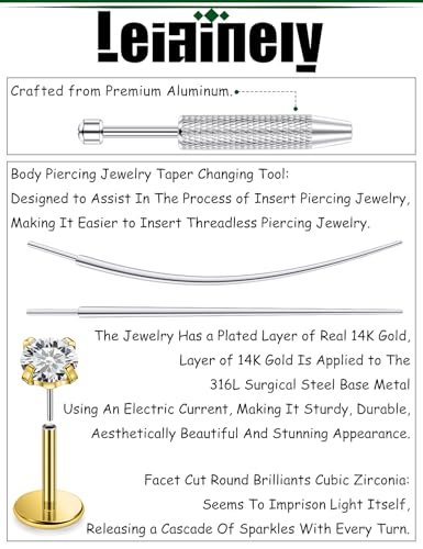 20/18/16g Gold Flat Back Threadless Earrings Nose Rings Lip Studs Surgical Steel Piercing Jewelry for Women Men - color: Gold, size: 20g=0.8mm