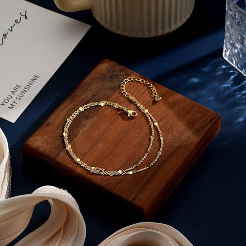 Warshion Ankle Bracelets for Women - 14K Gold Plated Waterproof Gold Anklet Delicate Chain Women's Anklets Summer Beach Pearl Jewelry Layering Gift Non Tarnish - color: ANKLETS-B-GD