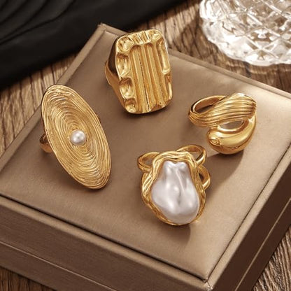 31 Pcs Chunky Gold Rings Fashion Stackable Rings for Women Statement Womens Rings Set Knuckle Band Ring Jewelry Gifts - style: Golden 18 pcs