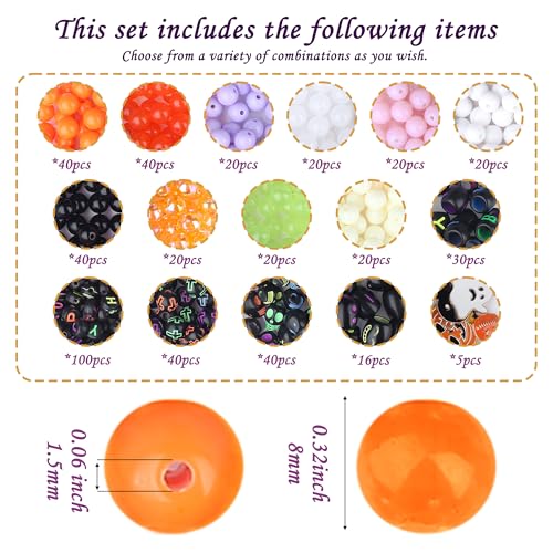Halloween Beads for Friendship Bracelet Kit,400+ Pcs Halloween Glass Beads and Black Letter Bracelet Making Kit, DIY Crafts for Party - color: Halloween Glass Bead Set