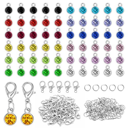 Xthrotsenk 60Pcs Birthstone Charms for Jewelry Making Stainless Steel Charms for Jewelry Crystal Charm with 60 Jump Ring 60 Connecting Ring Fit Bracelet Earring Necklace Keychain Making 12 Color