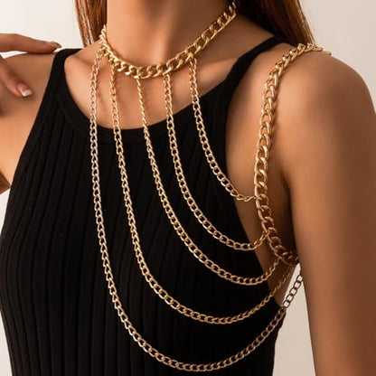 WeeH Shoulder Necklace Chain Body Jewelry Layered Shoulder Jewelry Accessory at Party Beach Summer Holidays Halloween Costume - color: Gold