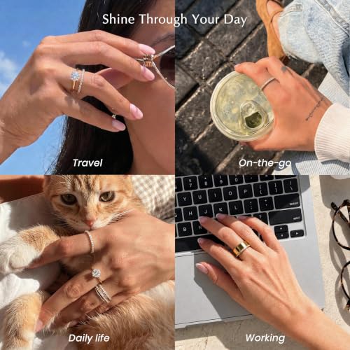ASHINE 14K Gold Plated 5A Cubic Zirconia Half Eternity Band Ring | Stackable Engagement Ring for Women | Dainty Diamond-Inspired Womens Wedding Jewelry - color: Yellow Gold-Half-Eternity
