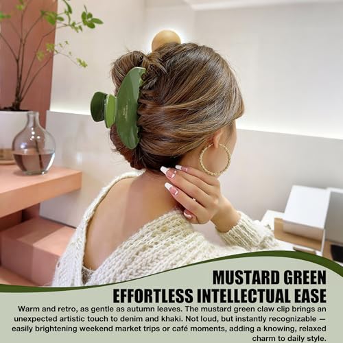 Green Hair Clips Big Claw Clip for Women Nonslip Hair Accessories | Large Celluloid Butterfly Jaw Clips, Trendy Blue Claw Clips Strong Hold, Jumbo French Hair Clip for Thin and Thick Hair 4inch - color: Mustard Green Claw Clip
