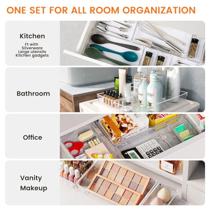30 Pack Large Clear Plastic Drawer Organizer Bins - Acrylic Kitchen Drawer Organization and Storage Dividers for Utensils Gadgets, Office Bathroom and Vanity Organizer for Makeup Accessoires - size: 30 Pack