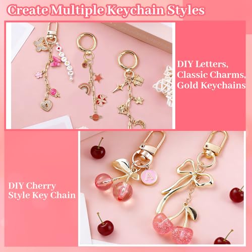 Wurosi Pink 680PCS Keychain Making Kit DIY Crafts, DIY Bag Charm Kit | Includes 78.74 Inch Chains,Tools,Charms and Packaging Supplies, Create Custom Bag Charms Keyrings and Lip Gloss Holders - color: 680 Pcs Pink Keychain Kit