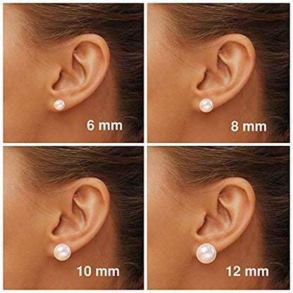 18K Gold Plated 925 Sterling Silver Shell Pearl Stud Earrings,Hypoallergenic to Sensitive Ears - style: D_L - 10mm - Silver
