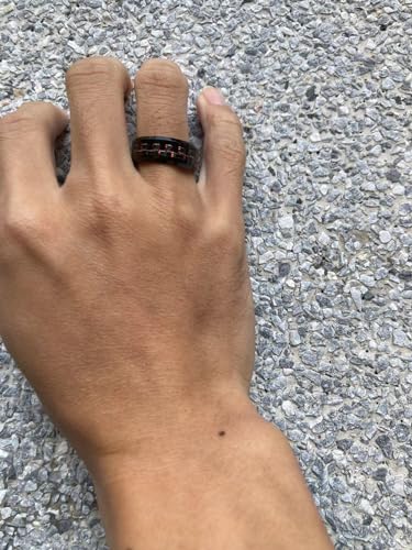 AZYOUNG Black Red Carbon Fiber Tungsten Carbide Ring Men Women Wedding Engagement Band - 8MM