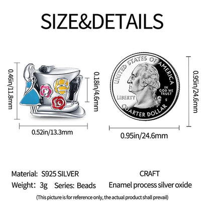 LIGHTDOG 925 Sterling Silve Charms fits Pandora Bracelets Necklace,5A Zircon Dangle Pendant Bead,Mother's Day Gift Jewelry Beads for Women - style: Alice in Wonderland & Mad Hatters Tea Party Charm