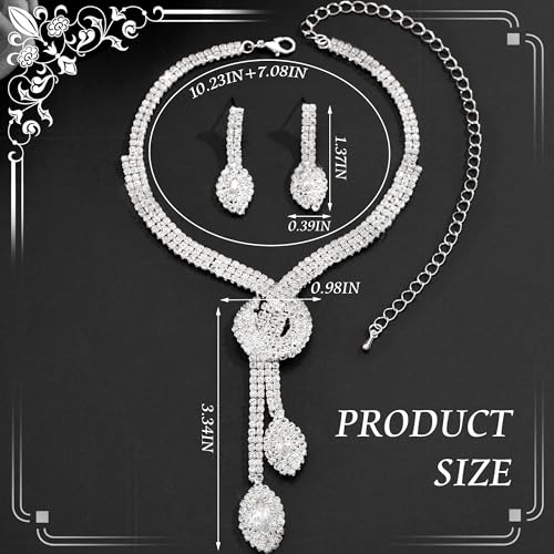 Rhinestone Jewelry Set Crystal Pearl Necklace Bracelet Earrings | Sparkly Necklace Dangle Earrings,Wedding Prom Formal Costume Jewelry Sets for Women - color: Silver4